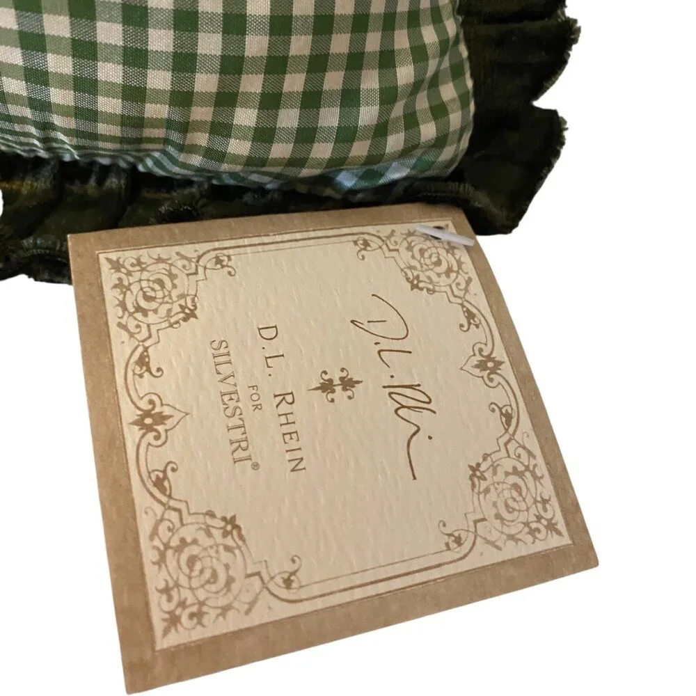 Green Satin‎ Gingham Pillow Red Floral Ribbon Embroidery Floral Rhein Silvestri